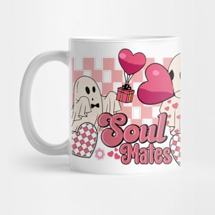 Soul Mates Cute Ghosts Hearts Checkered Valentine Mug